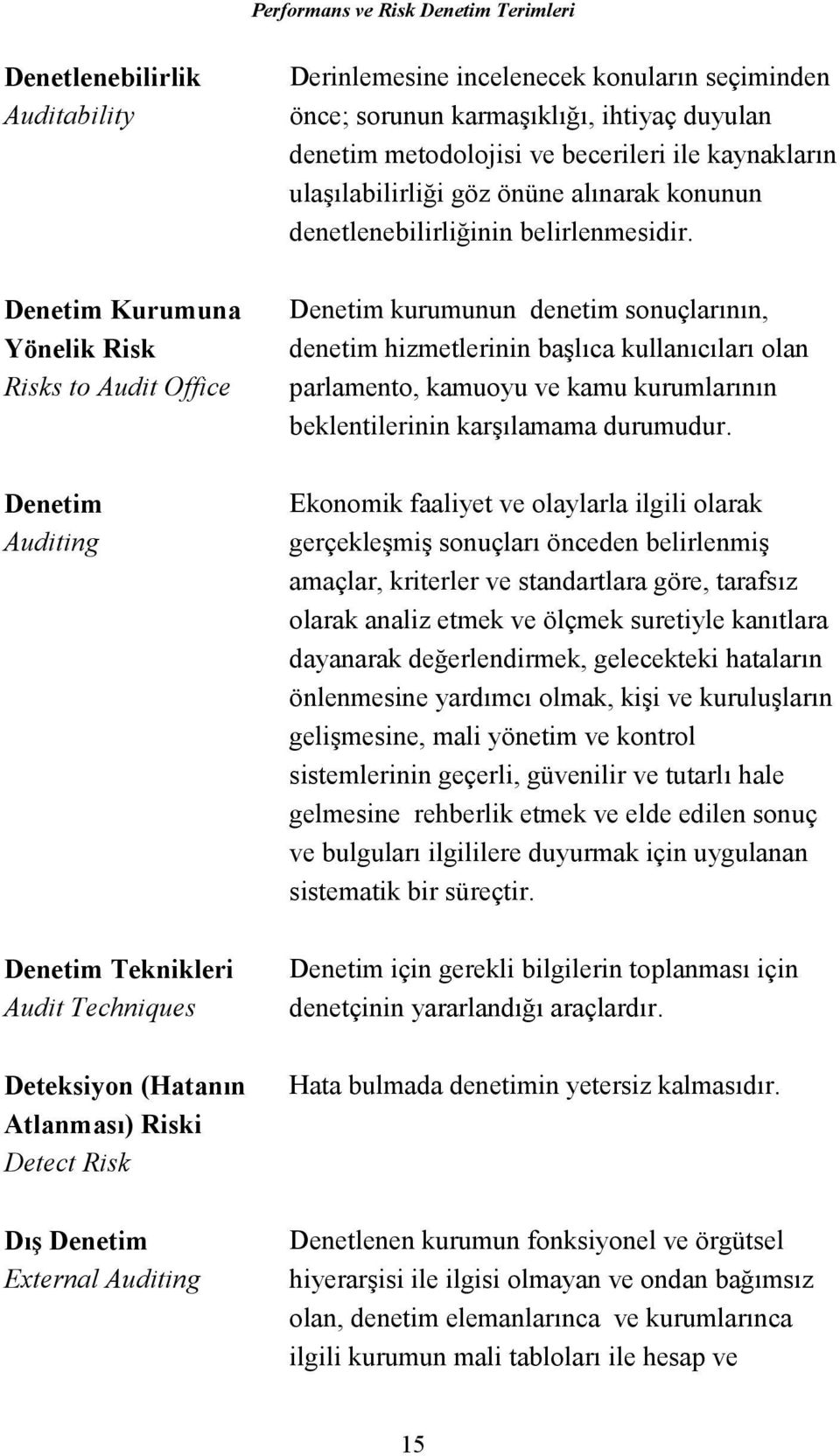 belirlenmesidir. Denetim kurumunun denetim sonuçlarının, denetim hizmetlerinin başlıca kullanıcıları olan parlamento, kamuoyu ve kamu kurumlarının beklentilerinin karşılamama durumudur.