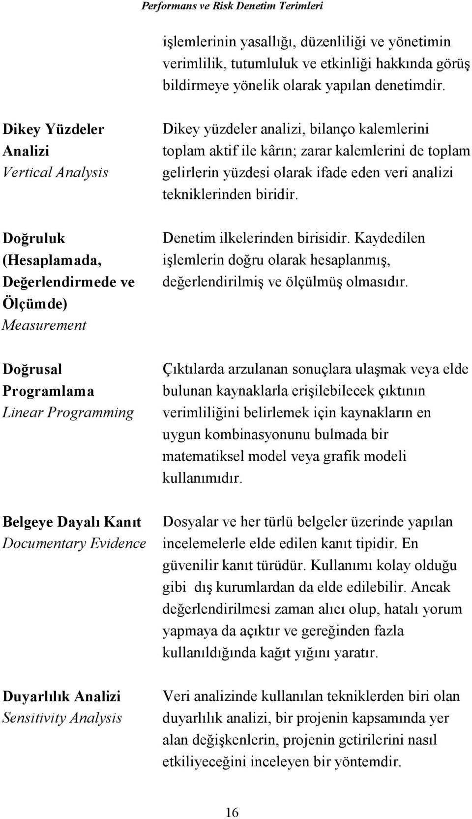 gelirlerin yüzdesi olarak ifade eden veri analizi tekniklerinden biridir. Denetim ilkelerinden birisidir. Kaydedilen işlemlerin doğru olarak hesaplanmış, değerlendirilmiş ve ölçülmüş olmasıdır.