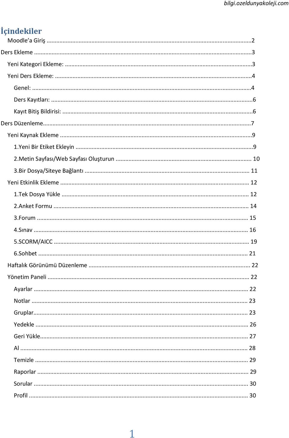 .. 11 Yeni Etkinlik Ekleme... 12 1.Tek Dosya Yükle... 12 2.Anket Formu... 14 3.Forum... 15 4.Sınav... 16 5.SCORM/AICC... 19 6.Sohbet.