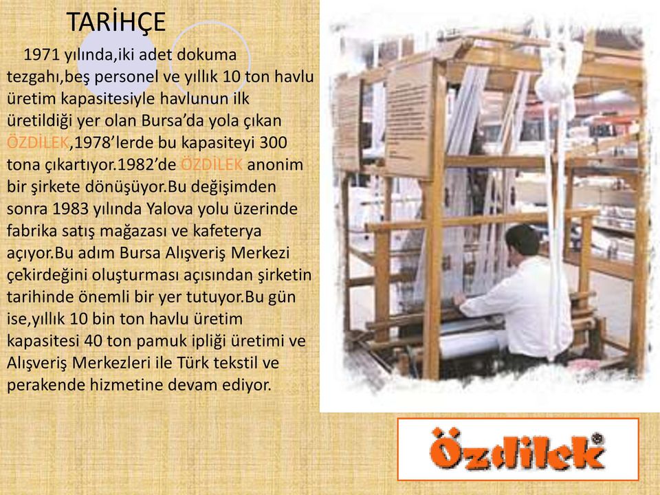 bu değişimden sonra 1983 yılında Yalova yolu üzerinde fabrika satış mağazası ve kafeterya açıyor.bu adım Bursa Alışveriş Merkezi.