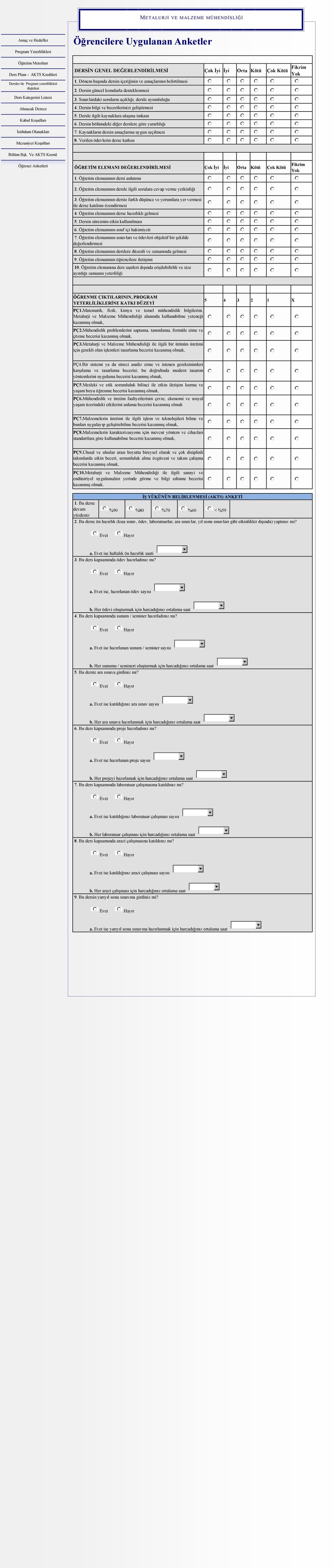 Kaynakların dersin amaçlarına uygun seçilmesi 8. Verilen ödevlerin derse katkısı Fikrim Yok ÖĞRETĠM ELEMANI DEĞERLENDĠRĠLMESĠ Çok Ġyi Ġyi Orta Kötü Çok Kötü 1.