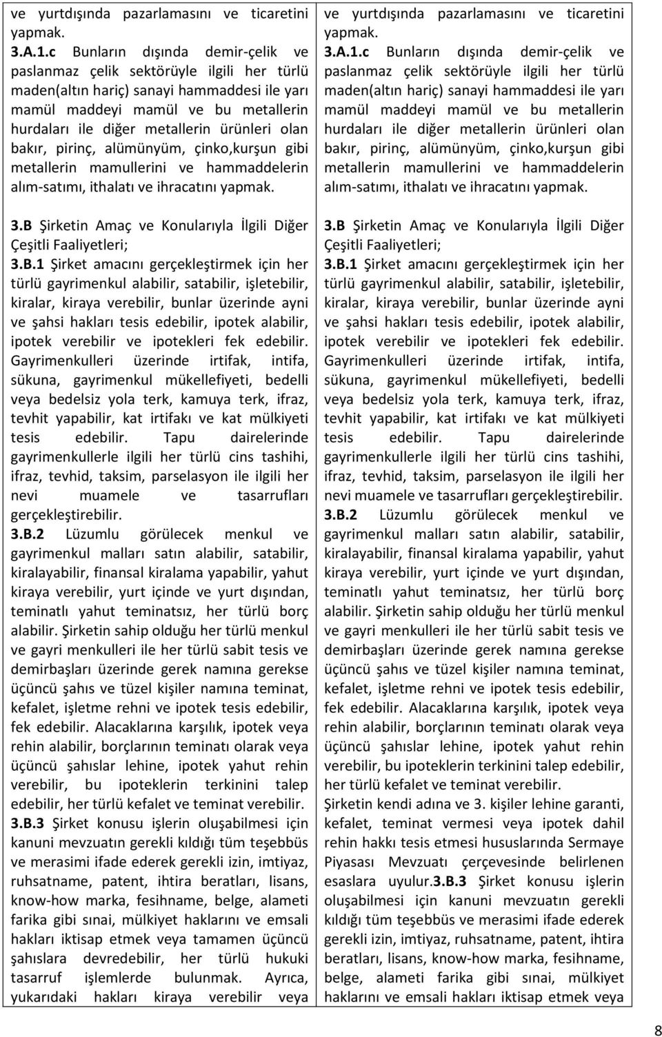 ürünleri olan bakır, pirinç, alümünyüm, çinko,kurşun gibi metallerin mamullerini ve hammaddelerin alım-satımı, ithalatı ve ihracatını yapmak. 3.