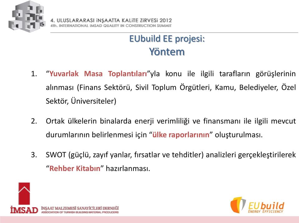 Ortak ülkelerin binalarda enerji verimliliği ve finansmanı ile ilgili mevcut durumlarının belirlenmesi için ülke