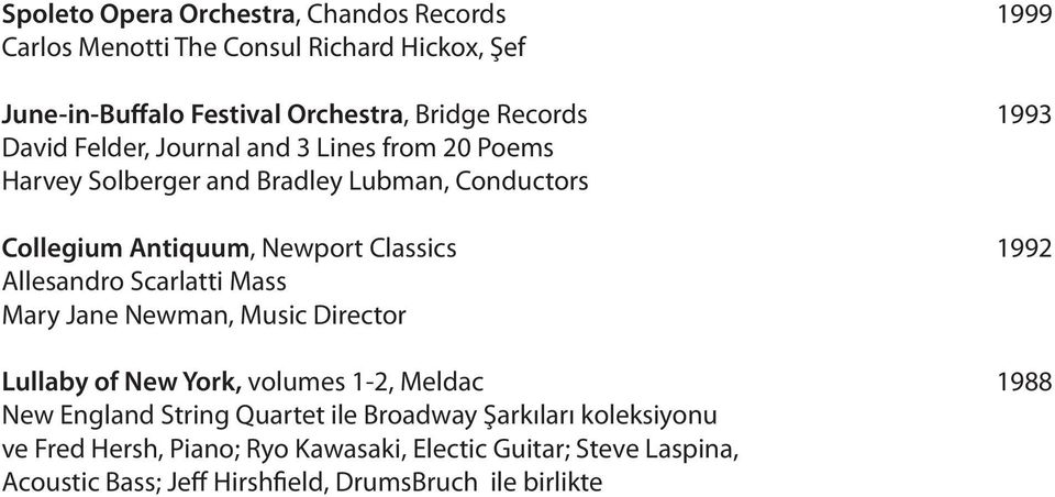 Allesandro Scarlatti Mass Mary Jane Newman, Music Director Lullaby of New York, volumes 1-2, Meldac 1988 New England String Quartet ile