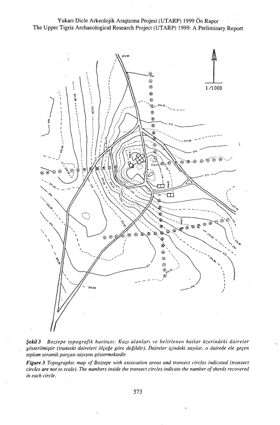 Daireler igindeki sayilar, o dairede ele gegen toplam seramik pargasi sayisini gostermektedir Figure 3 Topographic map of Boztepe with excavation areas