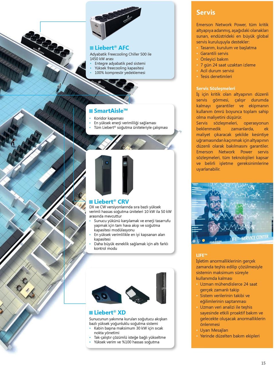 Tesis denetimleri SmartAisle Koridor kapaması En yüksek enerji verimliliği sağlaması Tüm Liebert soğutma üniteleriyle çalışması Servis Sözleşmeleri İş için kritik olan altyapının düzenli servis