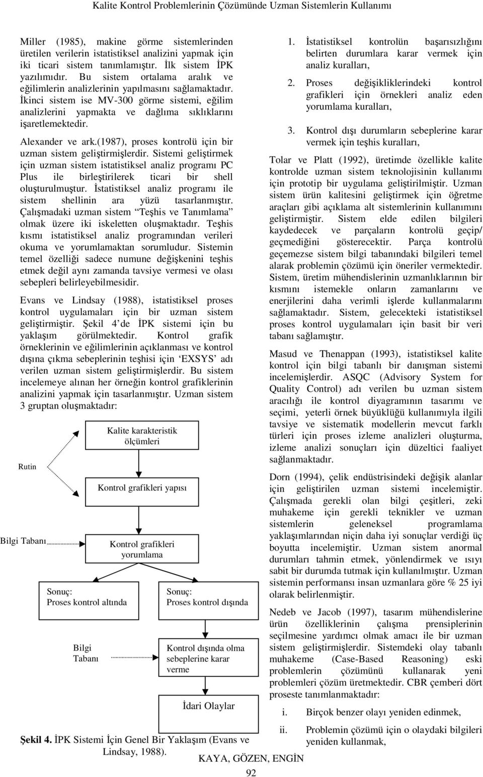 Alexander ve ark.(1987), proses kontrolü için bir uzman sistem geliştirmişlerdir.