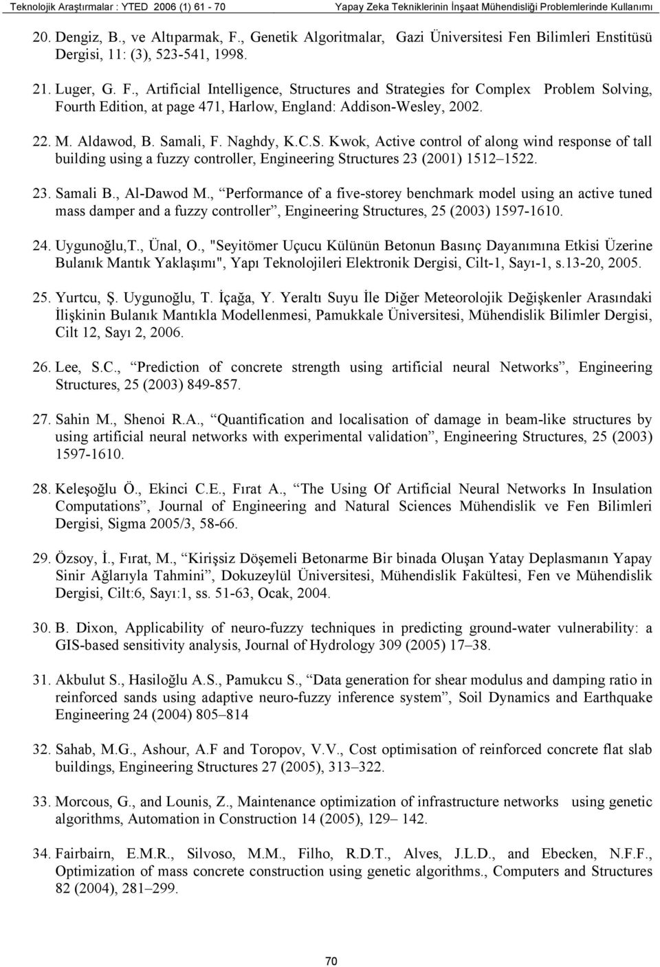 22. M. Aldawod, B. Samali, F. Naghdy, K.C.S. Kwok, Active control of along wind response of tall building using a fuzzy controller, Engineering Structures 23 (2001) 1512 1522. 23. Samali B.