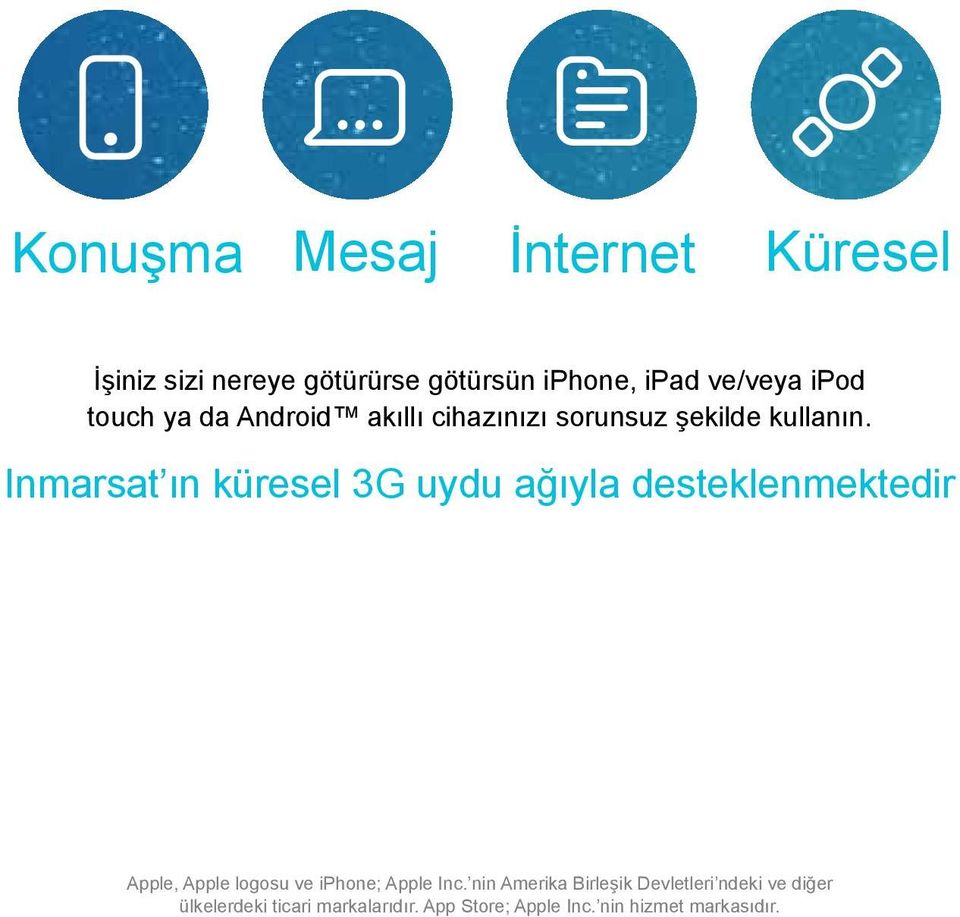 Inmarsat ın küresel 3G uydu ağıyla desteklenmektedir Apple, Apple logosu ve iphone; Apple Inc.