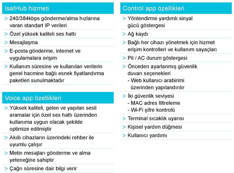 uygun olacak şekilde optimize edilmiştir Akıllı cihazların üzerindeki rehber ile uyumlu çalışır Metin mesajları gönderme ve alma yeteneğine sahiptir Çağrı süresine dair bilgi verir Control app