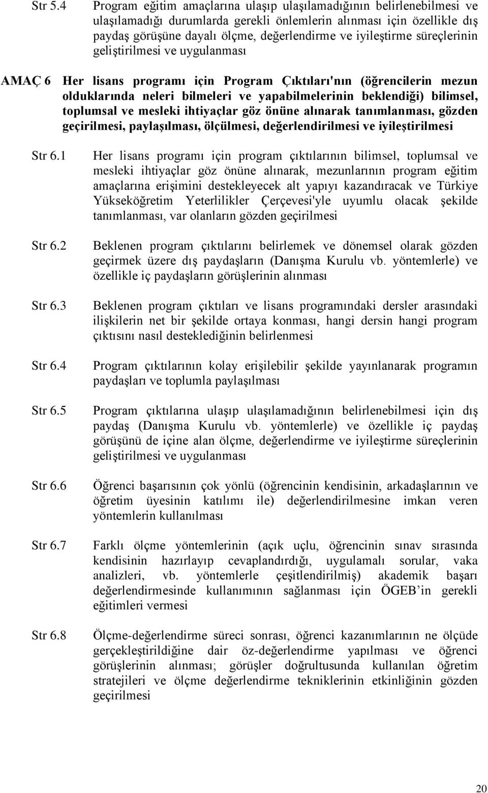 iyileģtirme süreçlerinin geliģtirilmesi ve uygulanması AMAÇ 6 Her lisans programı için Program Çıktıları'nın (öğrencilerin mezun olduklarında neleri bilmeleri ve yapabilmelerinin beklendiği)