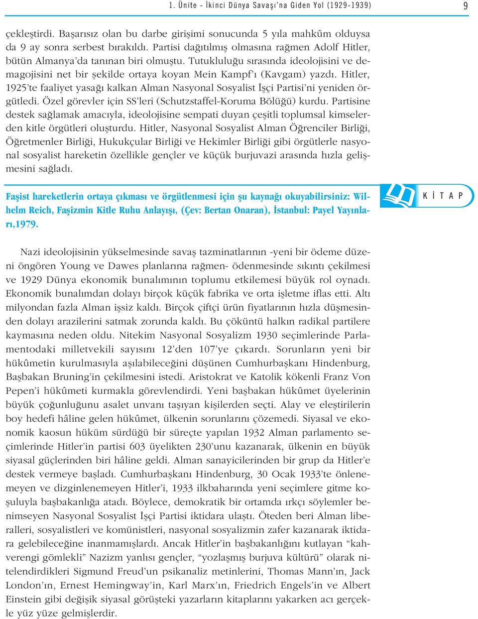 Hitler, 1925 te faaliyet yasa kalkan Alman Nasyonal Sosyalist flçi Partisi ni yeniden örgütledi. Özel görevler için SS leri (Schutzstaffel-Koruma Bölü ü) kurdu.