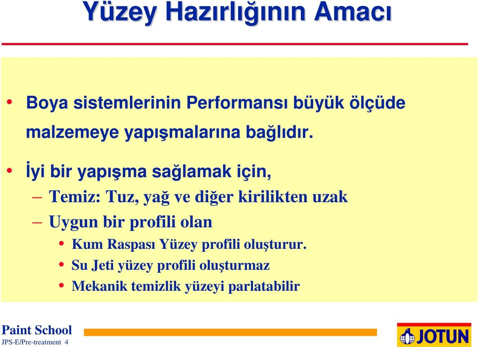 İyi bir yapışma sağlamak için, Temiz: Tuz, yağ ve diğer kirilikten uzak Uygun bir