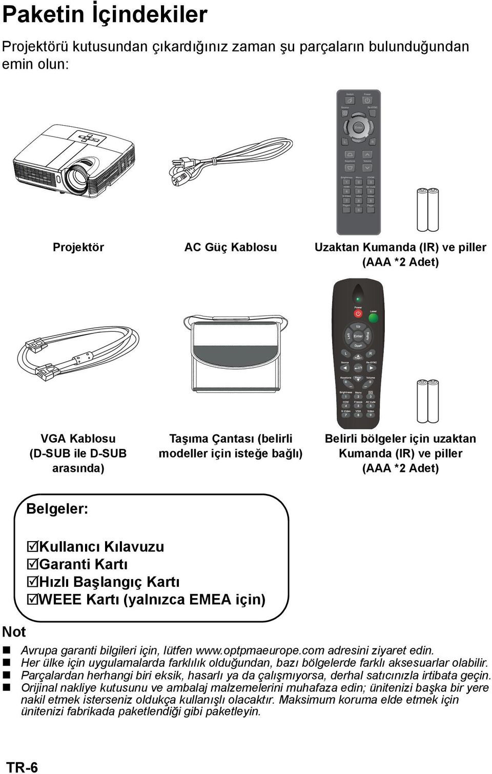 Kartı (yalnızca EMEA için) Not Avrupa garanti bilgileri için, lütfen www.optpmaeurope.com adresini ziyaret edin.