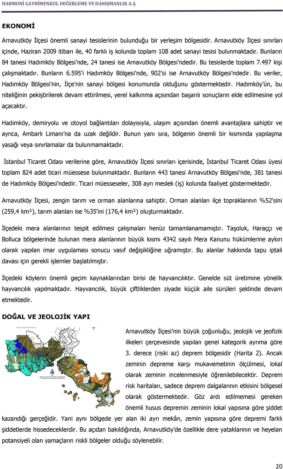 Bunların 84 tanesi Hadımköy Bölgesi nde, 24 tanesi ise Arnavutköy Bölgesi ndedir. Bu tesislerde toplam 7.497 kişi çalışmaktadır. Bunların 6.