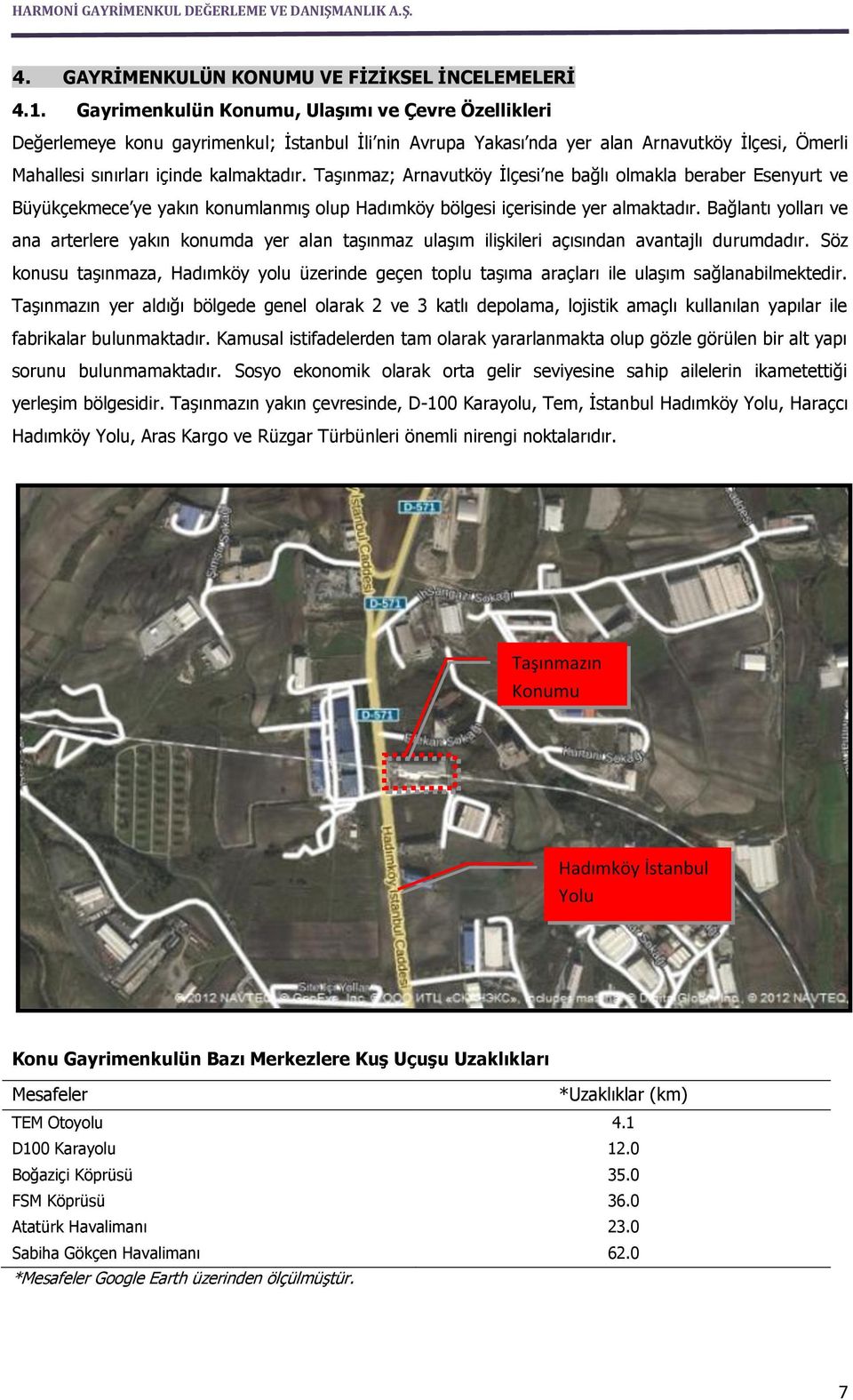 Taşınmaz; Arnavutköy İlçesi ne bağlı olmakla beraber Esenyurt ve Büyükçekmece ye yakın konumlanmış olup Hadımköy bölgesi içerisinde yer almaktadır.