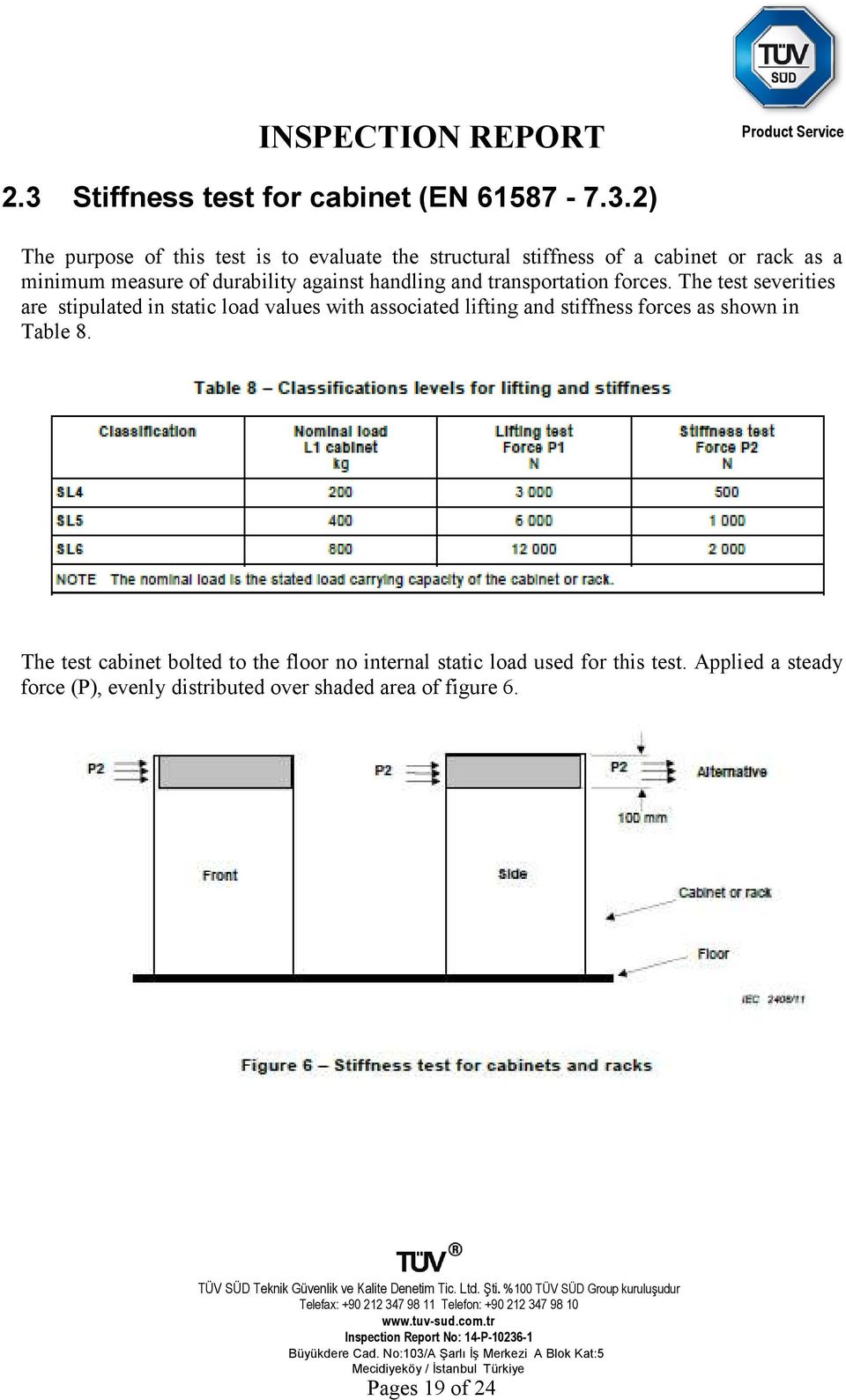 The test severities are stipulated in static load values with associated lifting and stiffness forces as shown in Table 8.