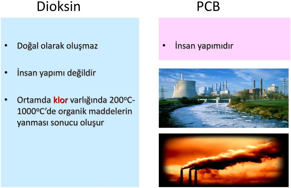 Ortamda klor varlığında 200 o C- 1000