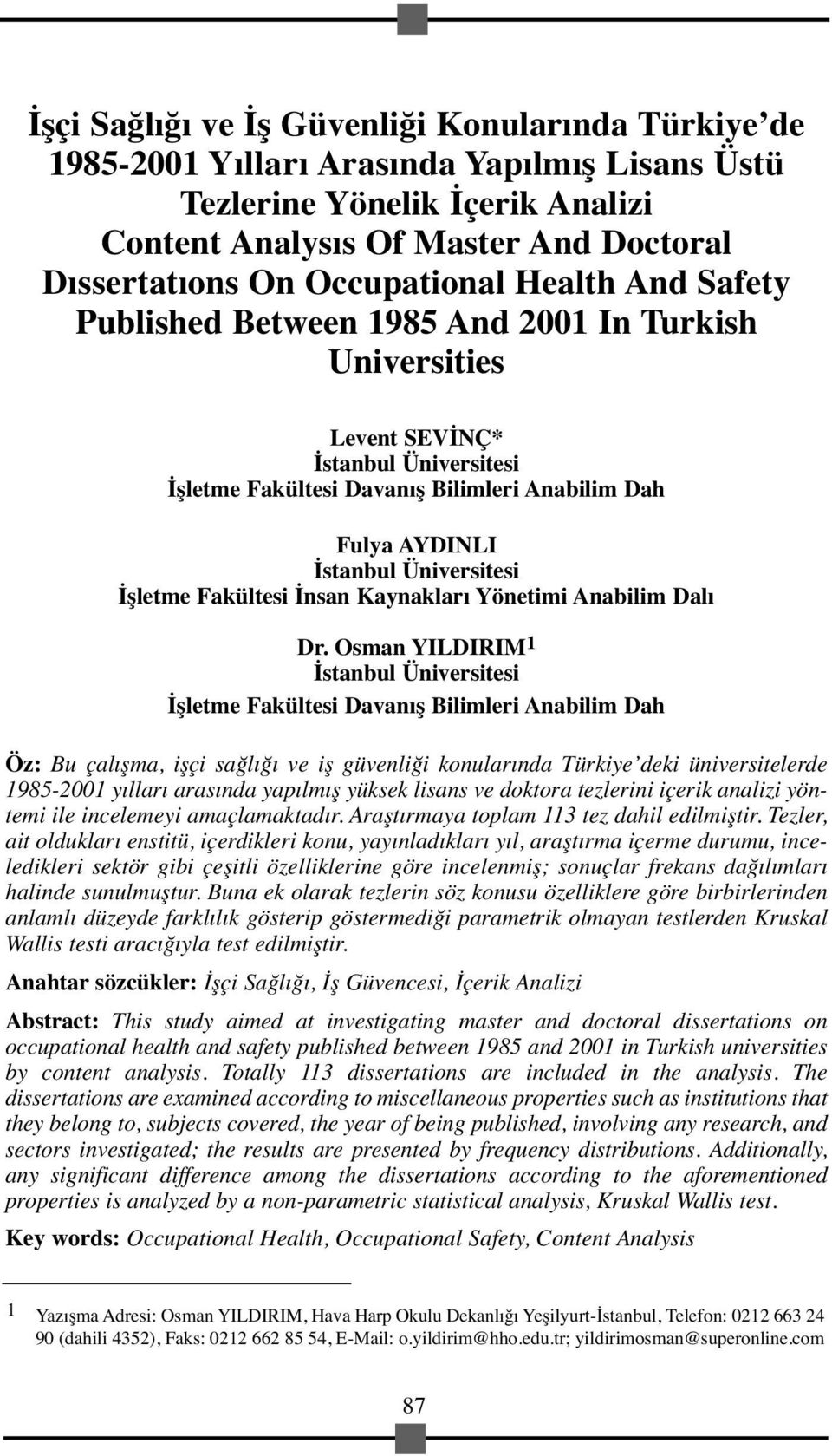 Üniversitesi İşletme Fakültesi İnsan Kaynakları Yönetimi Anabilim Dalı Dr.