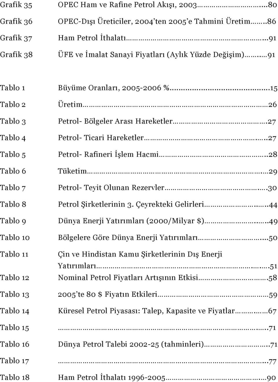 ..15 Tablo 2 Tablo 3 Tablo 4 Tablo 5 Tablo 6 Tablo 7 Tablo 8 Tablo 9 Tablo 10 Tablo 11 Tablo 12 Tablo 13 Tablo 14 Tablo 15 Tablo 16 Tablo 17 Tablo 18 Üretim 26 Petrol- Bölgeler Arası Hareketler.