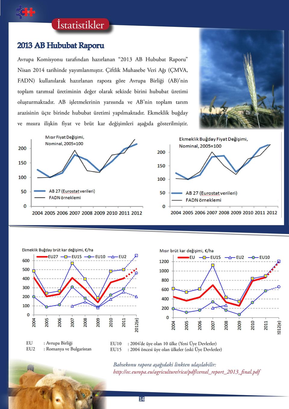 AB işletmelerinin yarısında ve AB nin toplam tarım arazisinin üçte birinde hububat üretimi yapılmaktadır. Ekmeklik buğday ve mısıra ilişkin fiyat ve brüt kar değişimleri aşağıda gösterilmiştir.