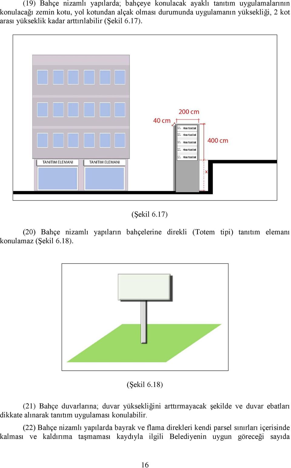 18). (Şekil 6.18) (21) Bahçe duvarlarına; duvar yüksekliğini arttırmayacak şekilde ve duvar ebatları dikkate alınarak tanıtım uygulaması konulabilir.