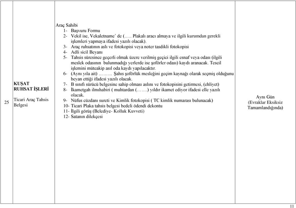 bulunmadığı yerlerde ise Ģoförler odası) kaydı aranacak. Tescil iģlemini müteakip asıl oda kaydı yapılacaktır.