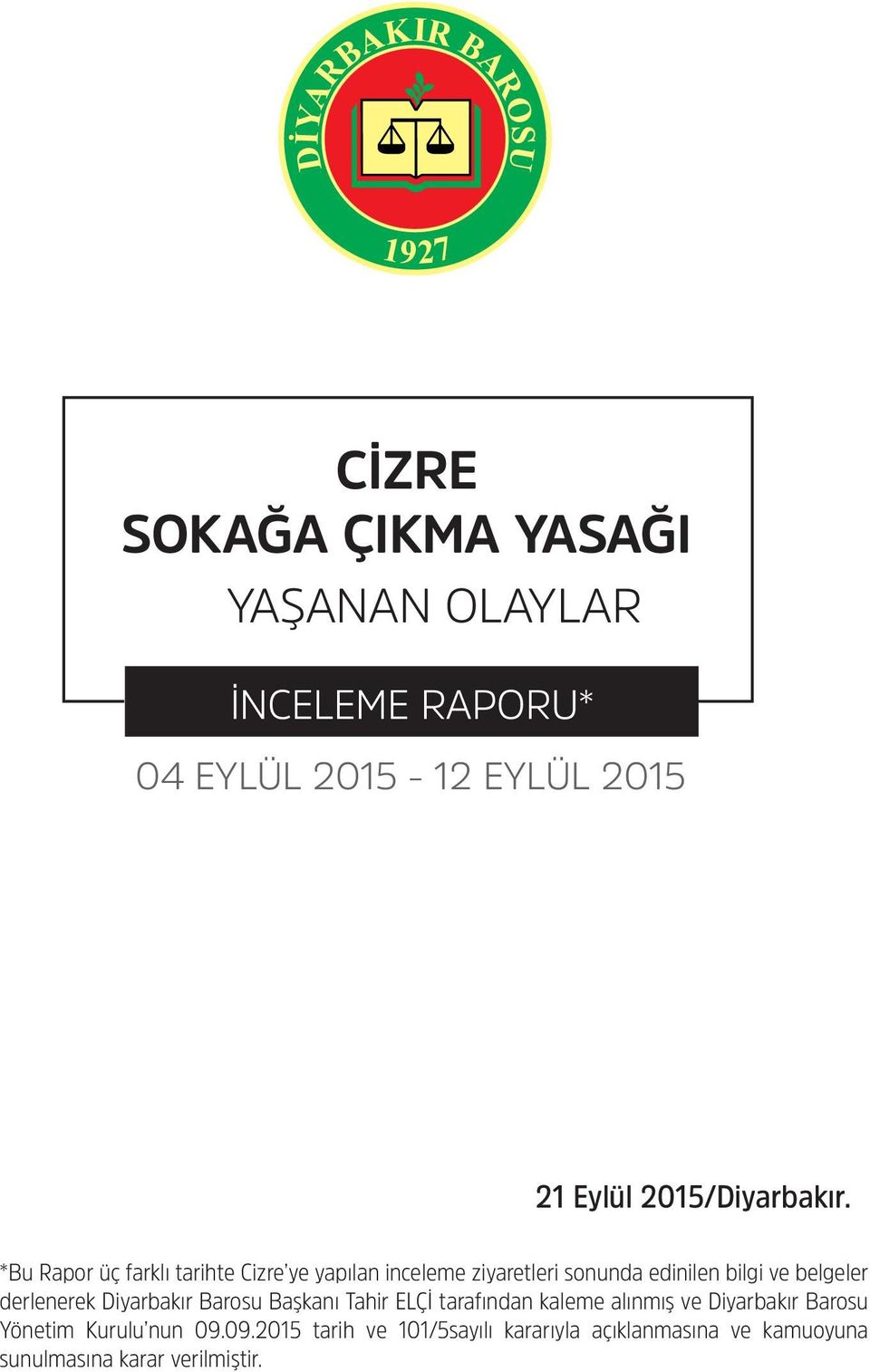 *Bu Rapor üç farklı tarihte Cizre ye yapılan inceleme ziyaretleri sonunda edinilen bilgi ve belgeler