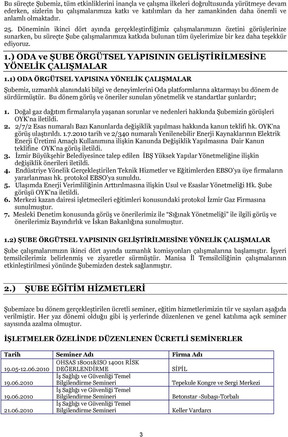 Döneminin ikinci dört ayında gerçekleştirdiğimiz çalışmalarımızın özetini görüşlerinize sunarken, bu süreçte Şube çalışmalarımıza katkıda bulunan tüm üyelerimize bir kez daha teşekkür ediyoruz. 1.