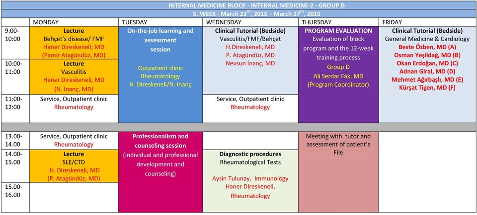 Inanç, MD) Service, Outpatient clinic Rheumatology assessment Outpatient clinic Rheumatology H. Direskeneli/N. Inanç Clinical Tutorial (Bedside) Vasculitis/FMF/Behçet H.Direskeneli, MD P.