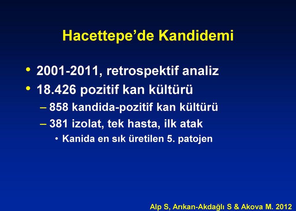 kültürü 381 izolat, tek hasta, ilk atak Kanida en sık