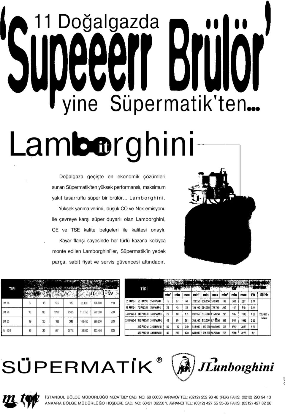 Kayar flanşı sayesinde her türlü kazana kolayca monte edilen Lamborghini'ler, Süpermatik'in yedek parça, sabit fiyat ve servis güvencesi altındadır. kavh ki ir i w EM 16 8 16 79,5 159 68.400 136.