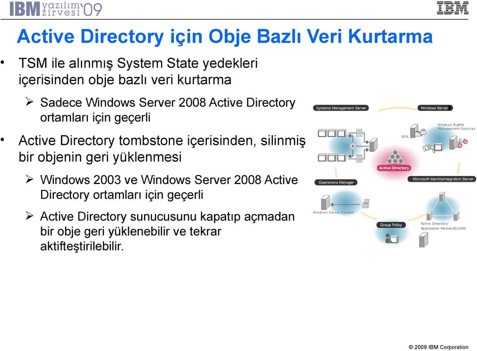 içerisinden, silinmiş bir objenin geri yüklenmesi Windows 2003 ve Windows Server 2008 Active Directory