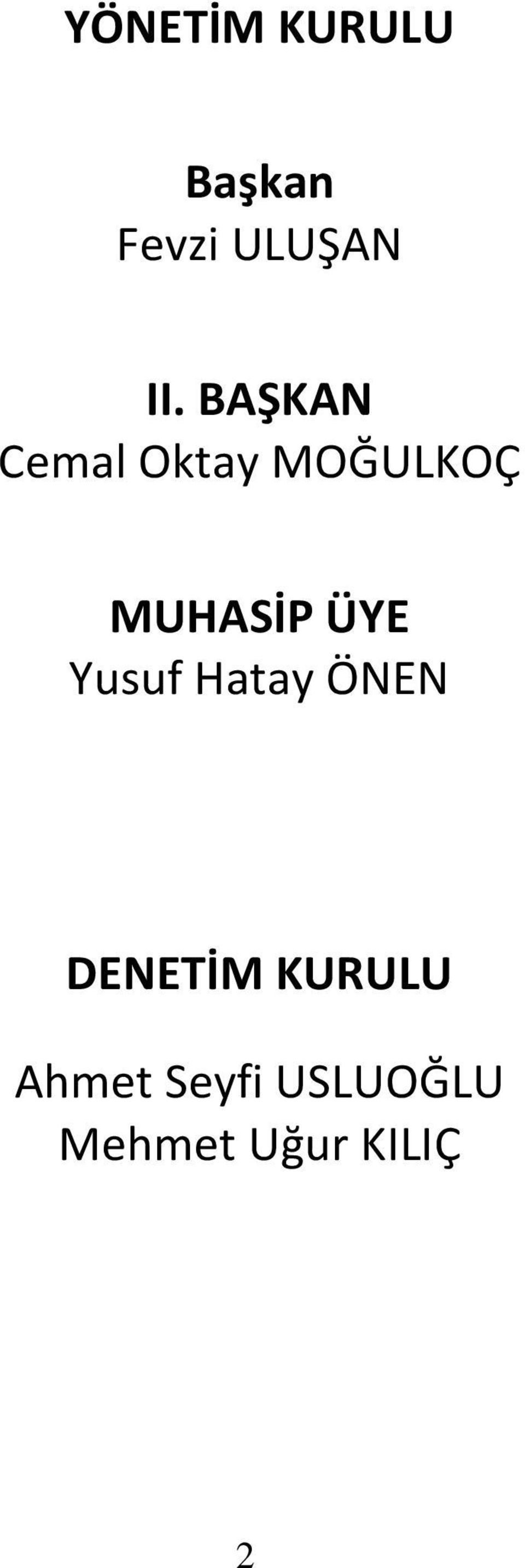 ÜYE Yusuf Hatay ÖNEN DENETİM KURULU