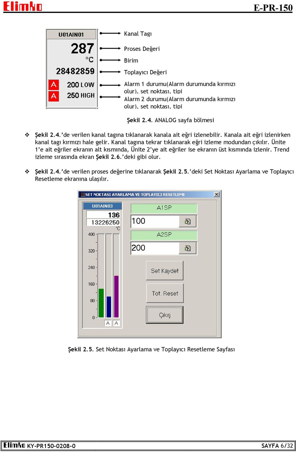 Kanal tagına tekrar tıklanarak eğri izleme modundan çıkılır. Ünite 1 e ait eğriler ekranın alt kısmında, Ünite 2 ye ait eğriler ise ekranın üst kısmında izlenir.