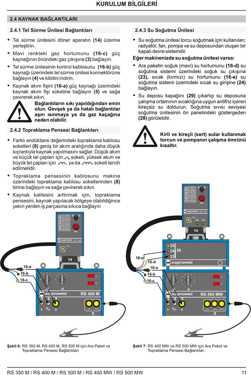 Eğer makinenizde su soğutma ünitesi varsa: Ÿ Tel sürme ünitesinin kontrol kablosunu (-b) güç Ÿ ra paketin soğuk (mavi) su hortumunu (-d) su Ÿ Mavi renkteki gaz hortumunu (-c) güç kaynağı üzerindeki