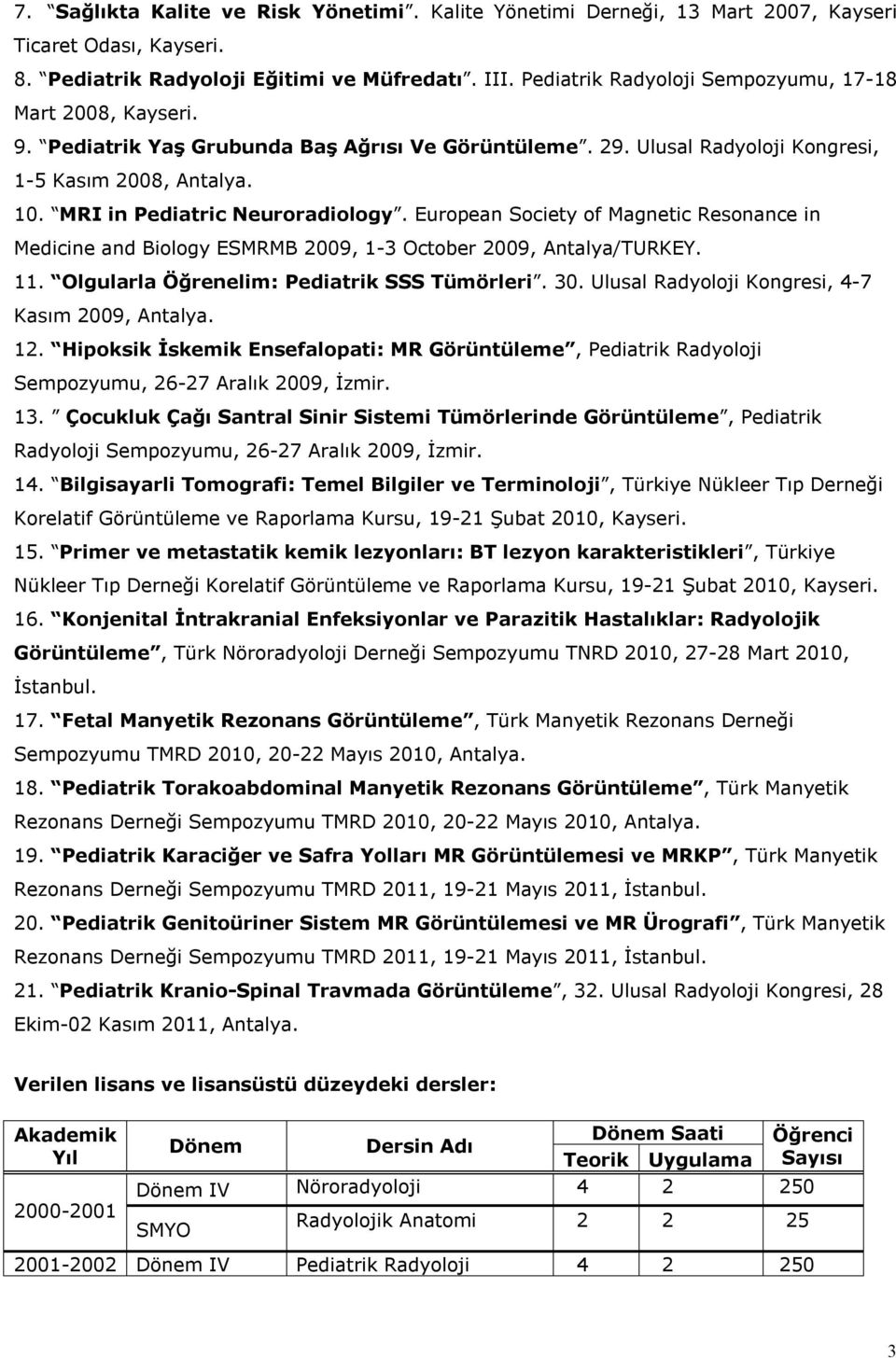 MRI in Pediatric Neuroradiology. European Society of Magnetic Resonance in Medicine and Biology ESMRMB 2009, 1-3 October 2009, Antalya/TURKEY. 11. Olgularla Öğrenelim: Pediatrik SSS Tümörleri. 30.