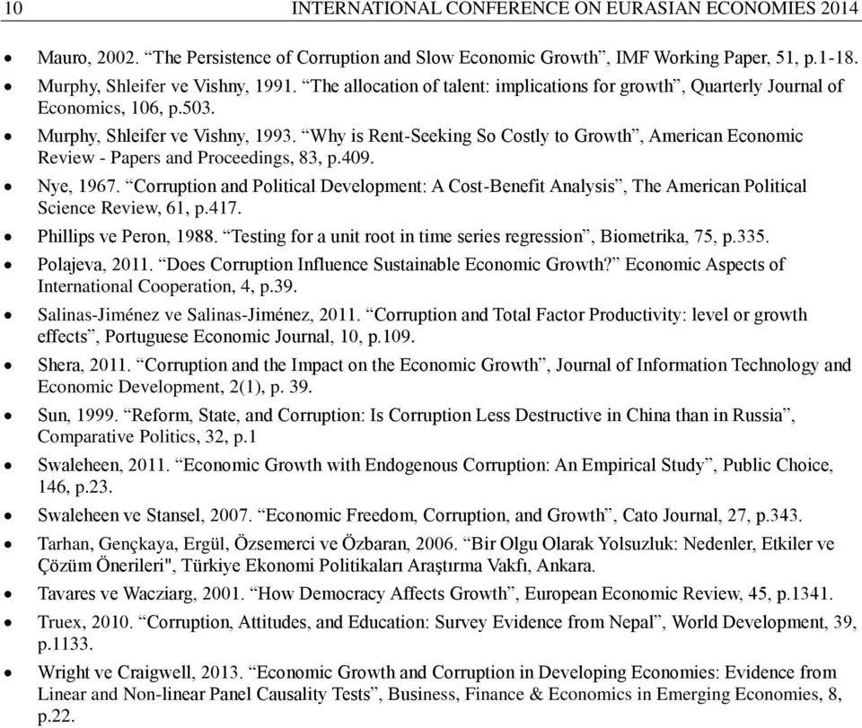 Why is Rent-Seeking So Costly to Growth, American Economic Review - Papers and Proceedings, 83, p.409. Nye, 1967.