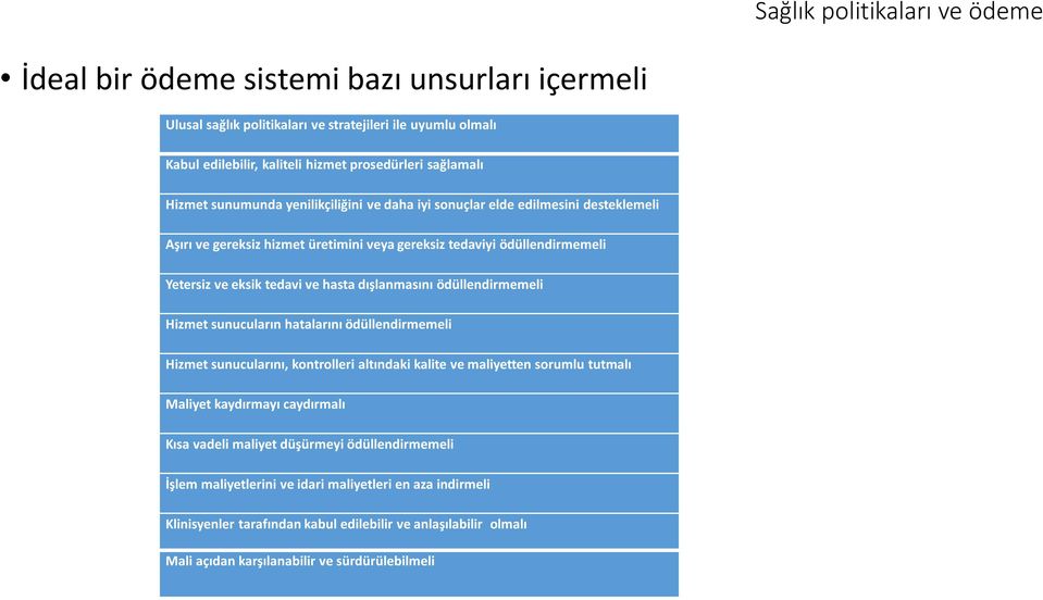 dışlanmasını ödüllendirmemeli Hizmet sunucuların hatalarını ödüllendirmemeli Hizmet sunucularını, kontrolleri altındaki kalite ve maliyetten sorumlu tutmalı Maliyet kaydırmayı caydırmalı Kısa