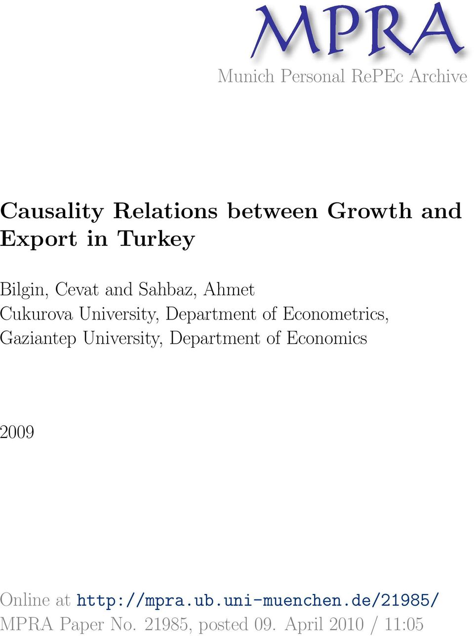 Econometrics, Gaziantep University, Department of Economics 2009 Online at