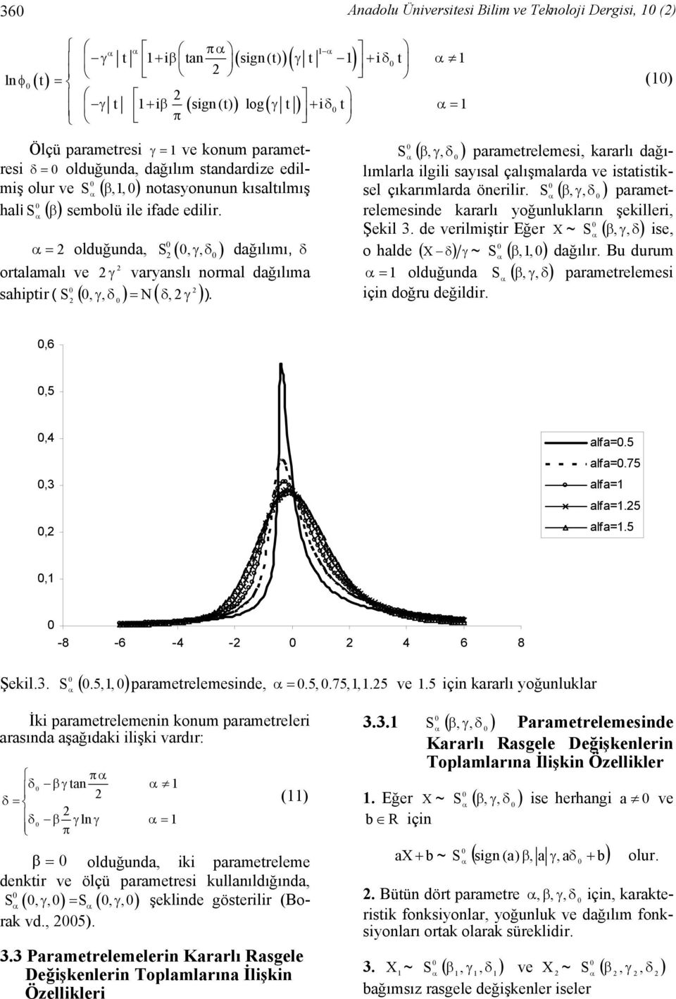 (, δ ) () parametrelemesi, kararlı dağı- S lımlarla ilgili sayısal çalışmalarda ve istatistiksel çıkarımlarda öerilir. S (, δ ) paramet- relemeside kararlı yoğulukları şekilleri, Şekil 3.