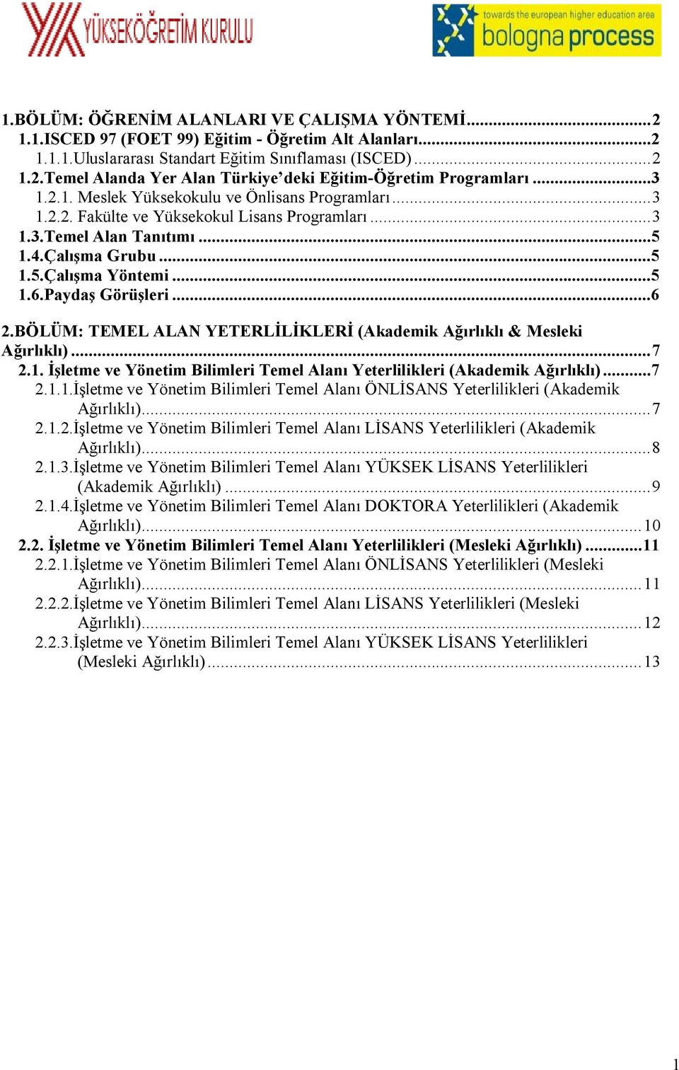 Paydaş Görüşleri...6 2.BÖLÜM: TEMEL ALAN YETERLİLİKLERİ (Akademik Ağırlıklı & Mesleki Ağırlıklı)...7 2.1. İşletme ve Yönetim Bilimleri Temel Alanı Yeterlilikleri (Akademik Ağırlıklı)...7 2.1.1.İşletme ve Yönetim Bilimleri Temel Alanı ÖNLİSANS Yeterlilikleri (Akademik Ağırlıklı).