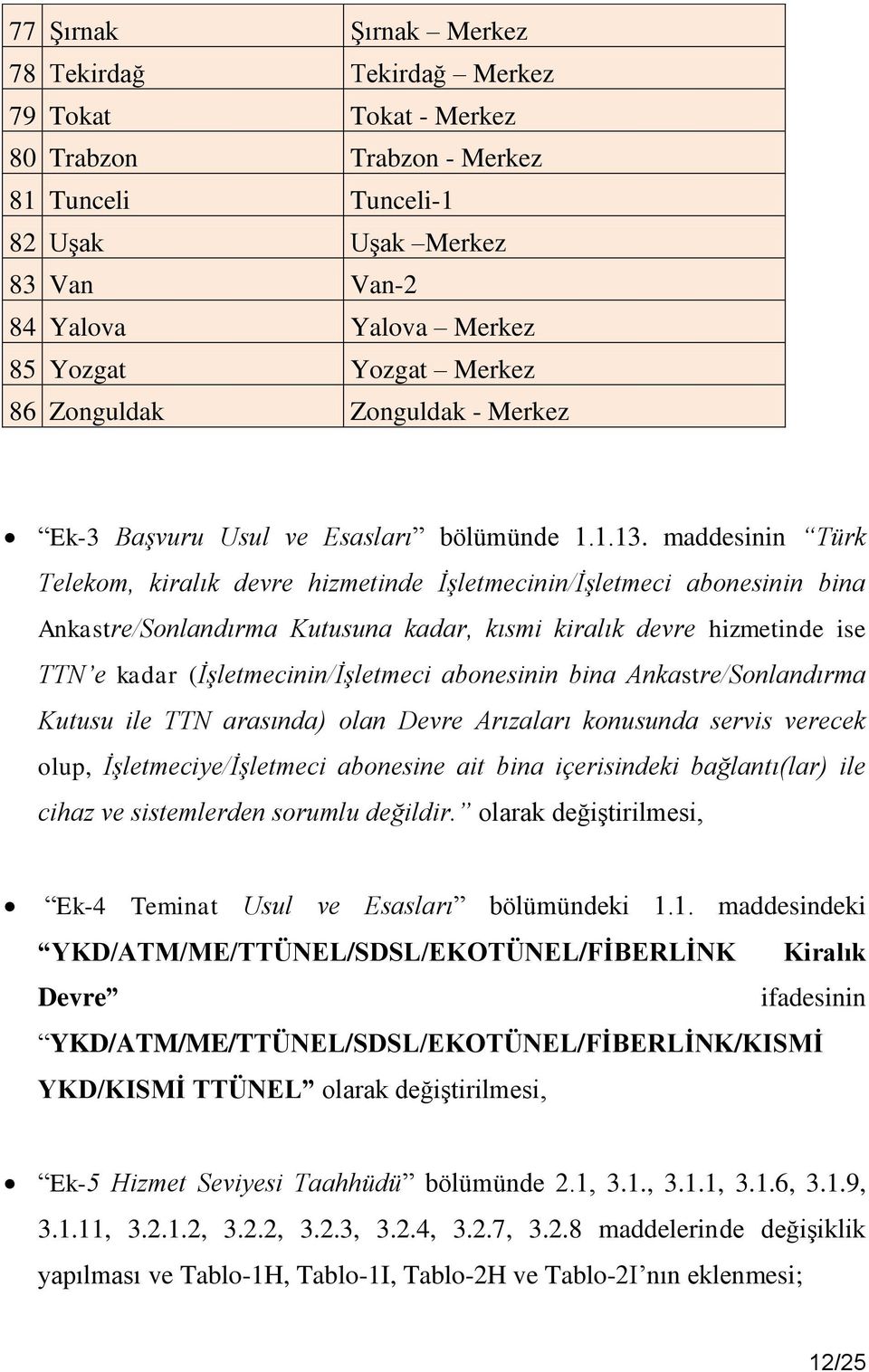 maddesinin Türk Telekom, kiralık devre hizmetinde İşletmecinin/İşletmeci abonesinin bina Ankastre/Sonlandırma Kutusuna kadar, kısmi kiralık devre hizmetinde ise TTN e kadar (İşletmecinin/İşletmeci