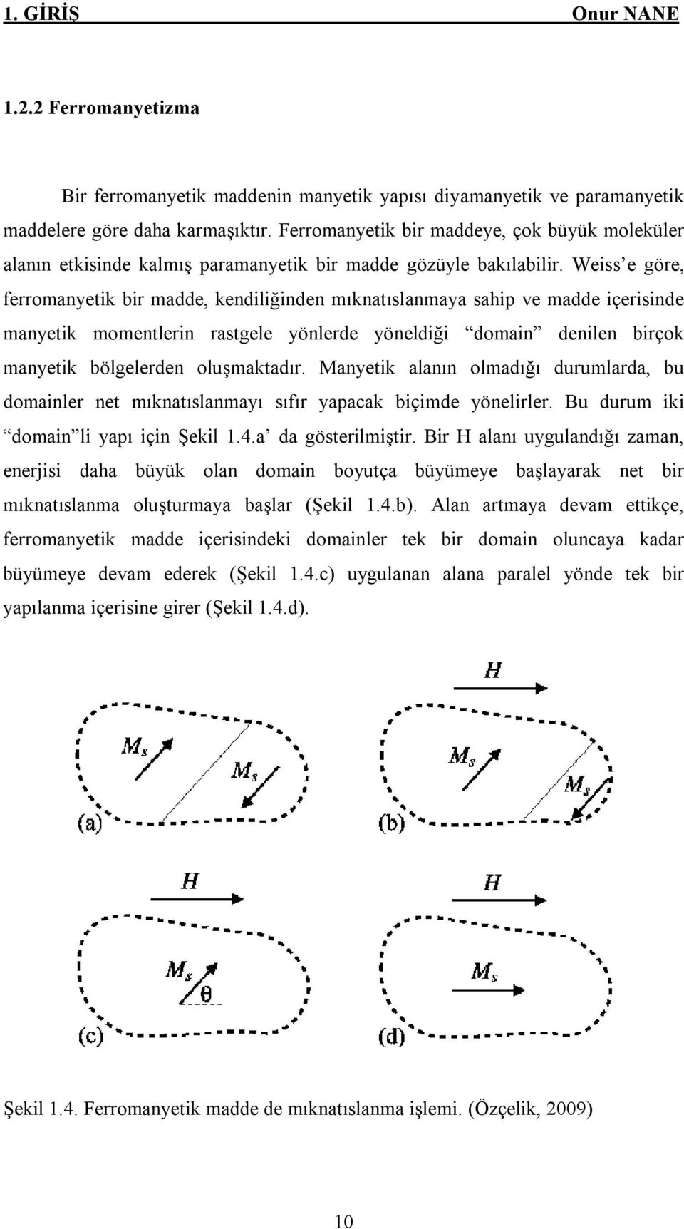 Weiss e göre, ferromanyetik bir madde, kendiliğinden mıknatıslanmaya sahip ve madde içerisinde manyetik momentlerin rastgele yönlerde yöneldiği domain denilen birçok manyetik bölgelerden oluşmaktadır.