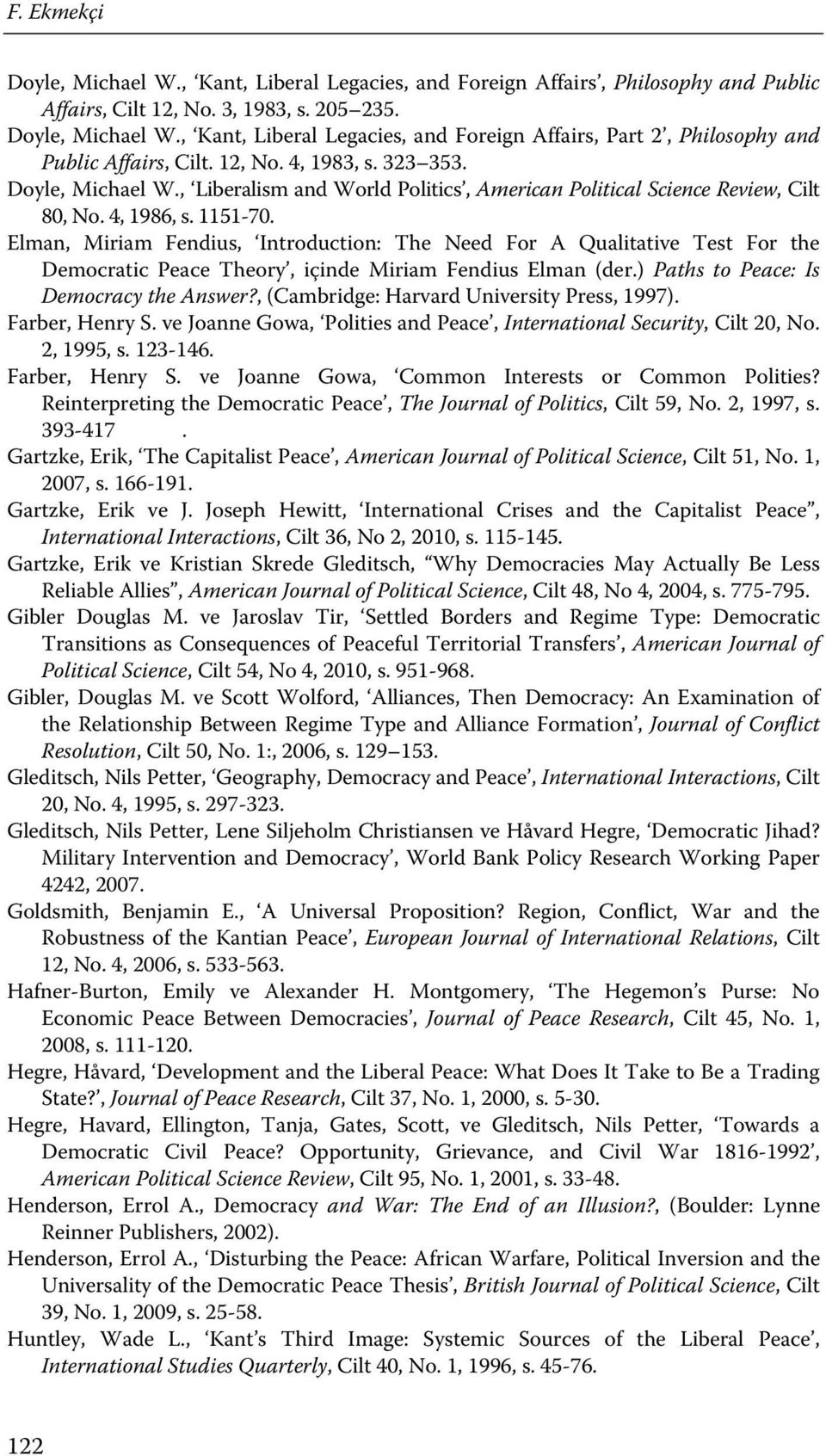 Elman, Miriam Fendius, Introduction: The Need For A Qualitative Test For the Democratic Peace Theory, içinde Miriam Fendius Elman (der.) Paths to Peace: Is Democracy the Answer?