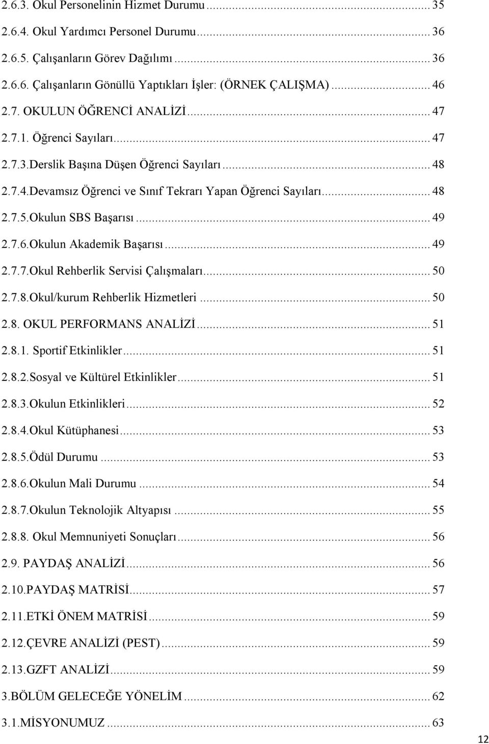 Okulun SBS Başarısı... 49 2.7.6.Okulun Akademik Başarısı... 49 2.7.7.Okul Rehberlik Servisi Çalışmaları... 50 2.7.8.Okul/kurum Rehberlik Hizmetleri... 50 2.8. OKUL PERFORMANS ANALİZİ... 51 