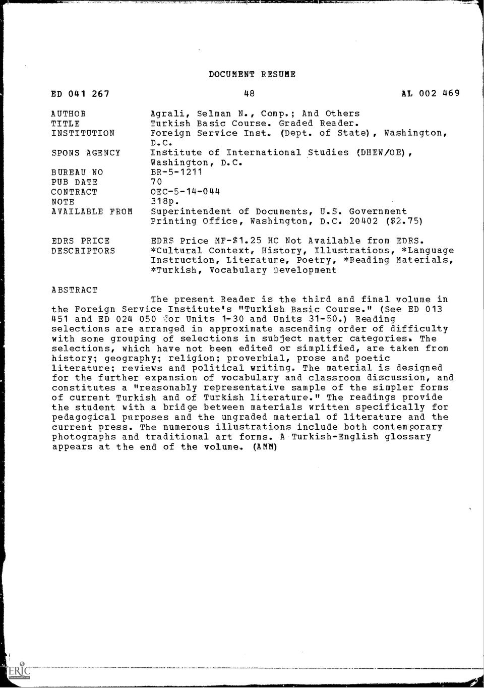 Superintendent of Documents, U.S. Government Printing Office, Washington, D.C. 20402 ($2.75) EDRS Price MF-$1.25 HC Not Available from EDRS.