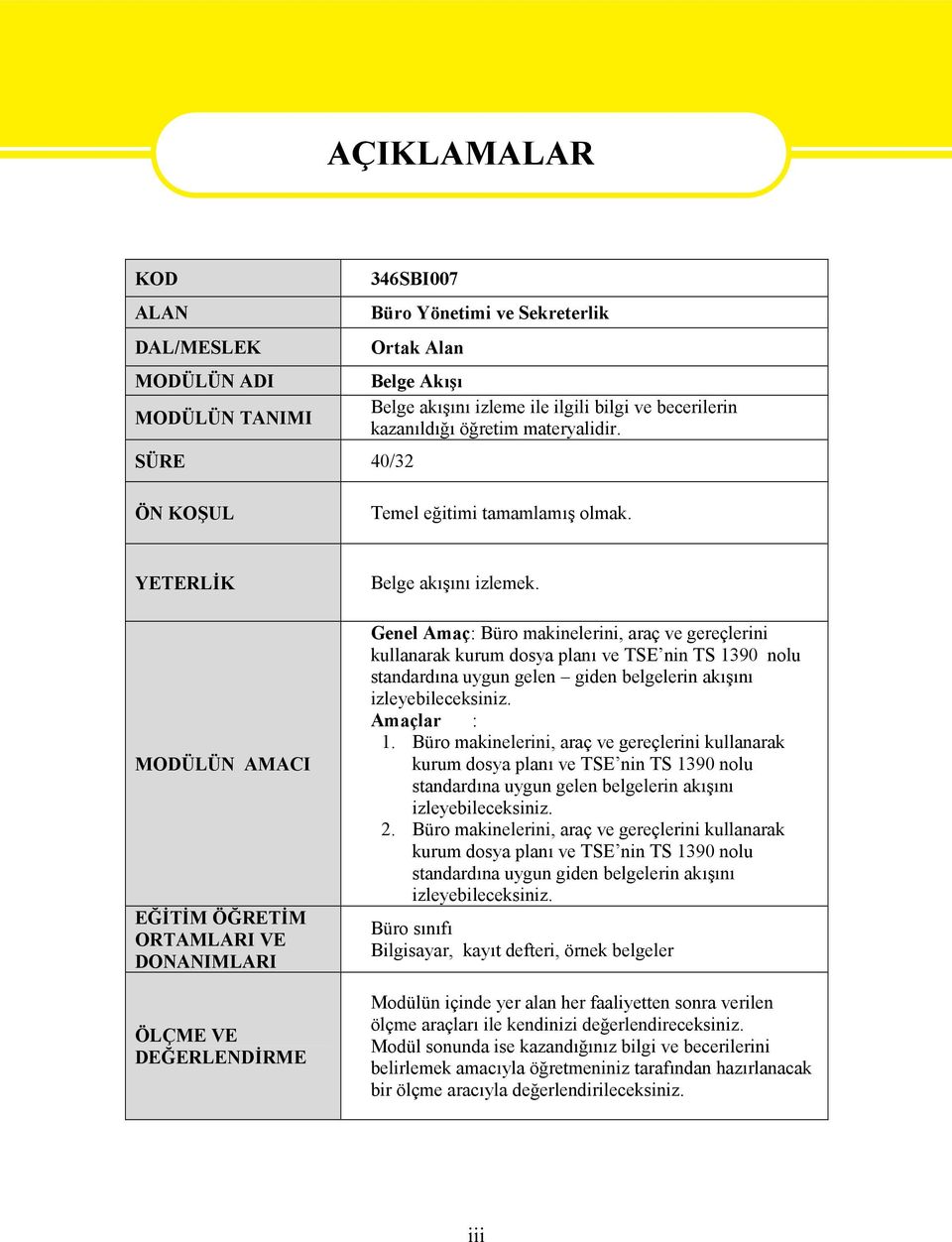 Genel Amaç: Büro makinelerini, araç ve gereçlerini kullanarak kurum dosya planı ve TSE nin TS 1390 nolu standardına uygun gelen giden belgelerin akışını izleyebileceksiniz. Amaçlar : 1.