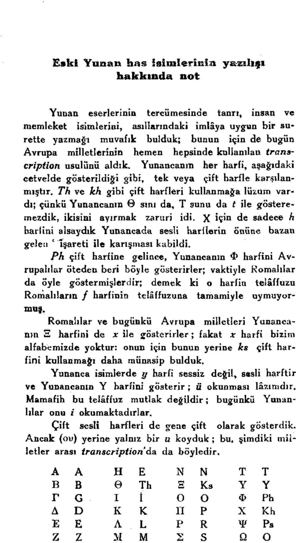 Th ve kh gibi çift harfleri kullanmağa lüzum vardı; çünkü Yunancanın 0 sını da, T sunu da t ile gösteremezdik, ikisini ayırmak zaruri idi.