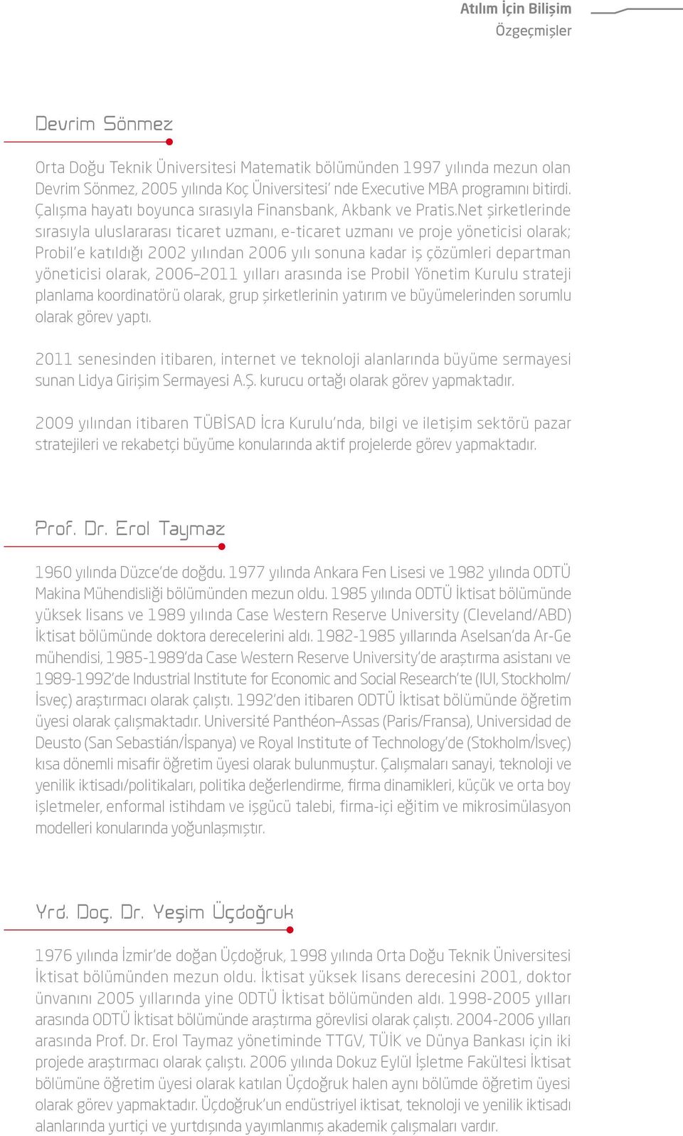 Net şirketlerinde sırasıyla uluslararası ticaret uzmanı, e-ticaret uzmanı ve proje yöneticisi olarak; Probil e katıldığı 2002 yılından 2006 yılı sonuna kadar iş çözümleri departman yöneticisi olarak,